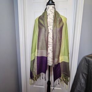 NWOT Mosi Pashmina Silk Shawl Wrap Scarf Purple Green Colorful Soft Lightweight